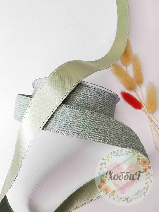 Лента двусторонняя вельвет/атлас 2,5см. (мятный)